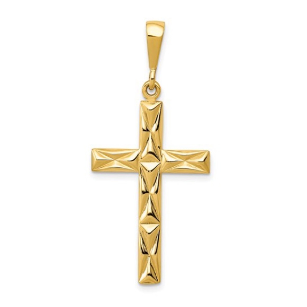 14k Gold Reversible Latin Cross Pendant – Textured & Polished 43mm Cross - Picture 3 of 6